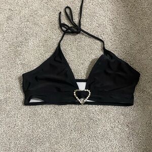 Black Halter Bikini Top with Heart Detail